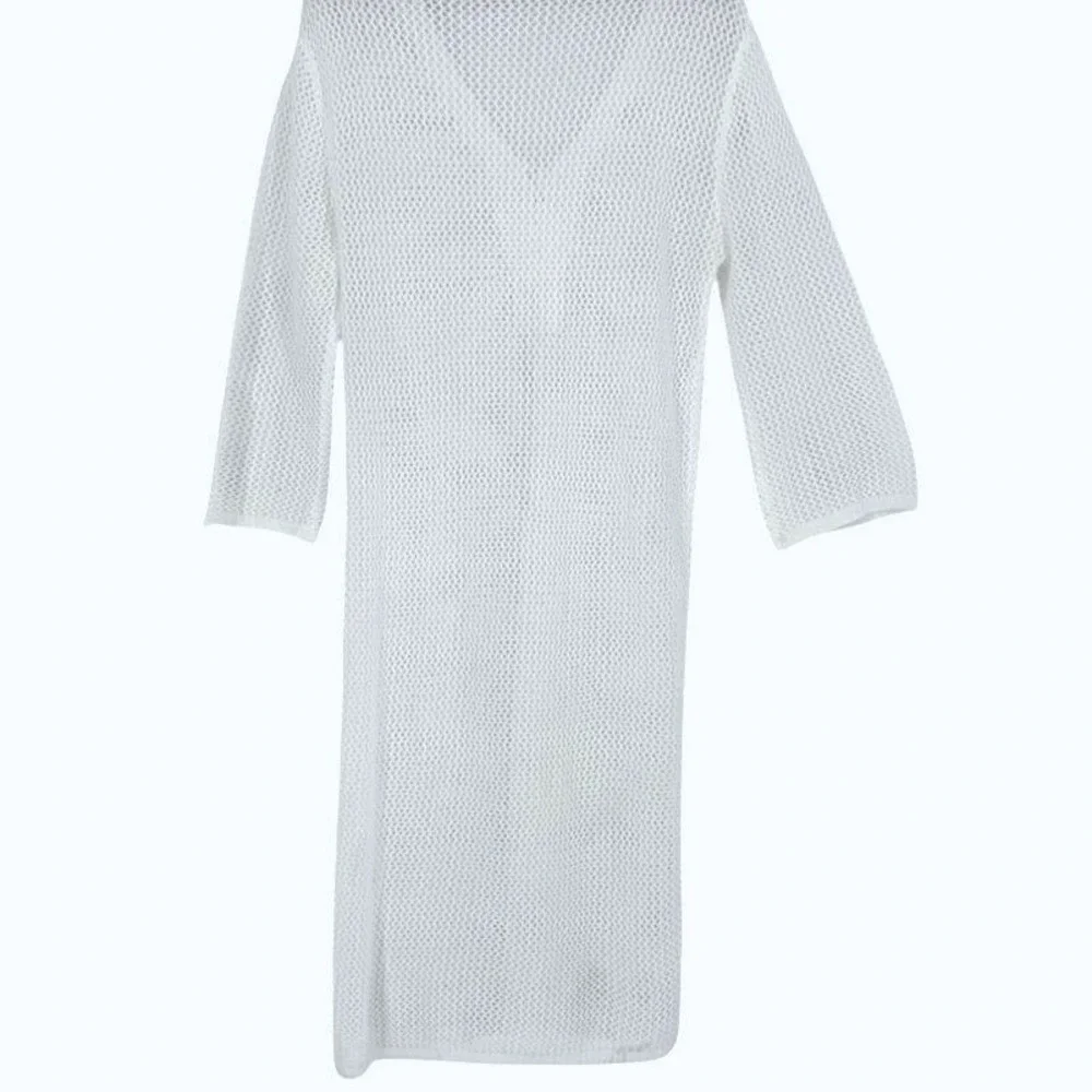 Green Label White Crochet Knit Tie Tassel Swim Cover Up‎ Dress M Boho
